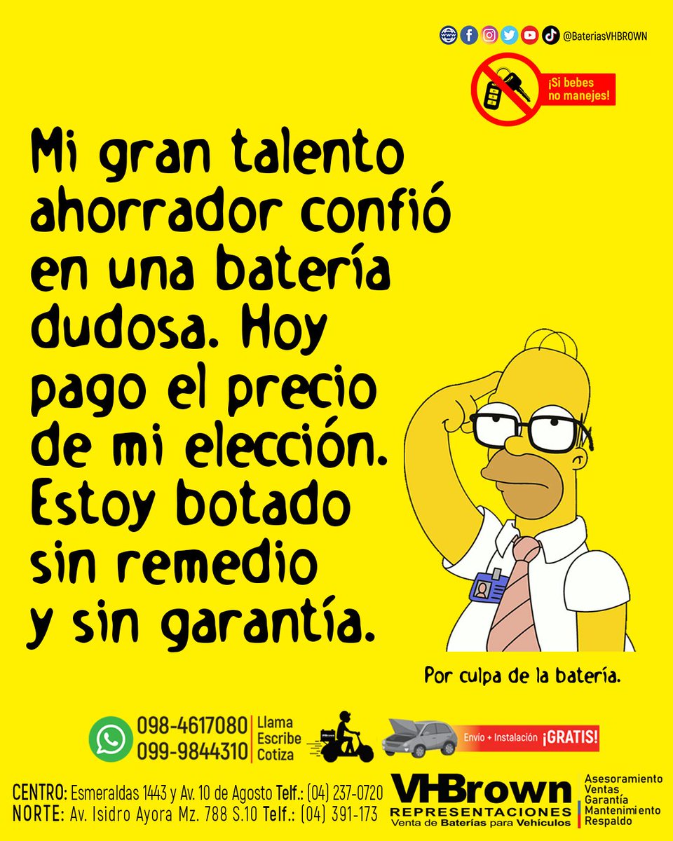 BateriasVHBROWN's tweet photo. No te conviertas en un personaje por no cambiar tu #batería a tiempo.

Si necesitas #batería
piensa en #VHBROWN #Guayaquil #Sambo #NoTeQuedesBotado https://t.co/FTaXeOLrpN