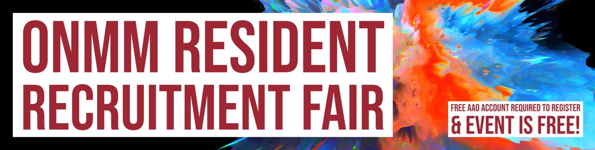 Sign up for the 2023 ONMM Program Resident Recruitment Fair! Free event for anyone considering an ONMM program for 2023, 2024, or beyond. Friday, August 25, 3pm-6pm EST Make your free AAO account and sign up today! aao.memberclicks.net/2023-onmm-fair…