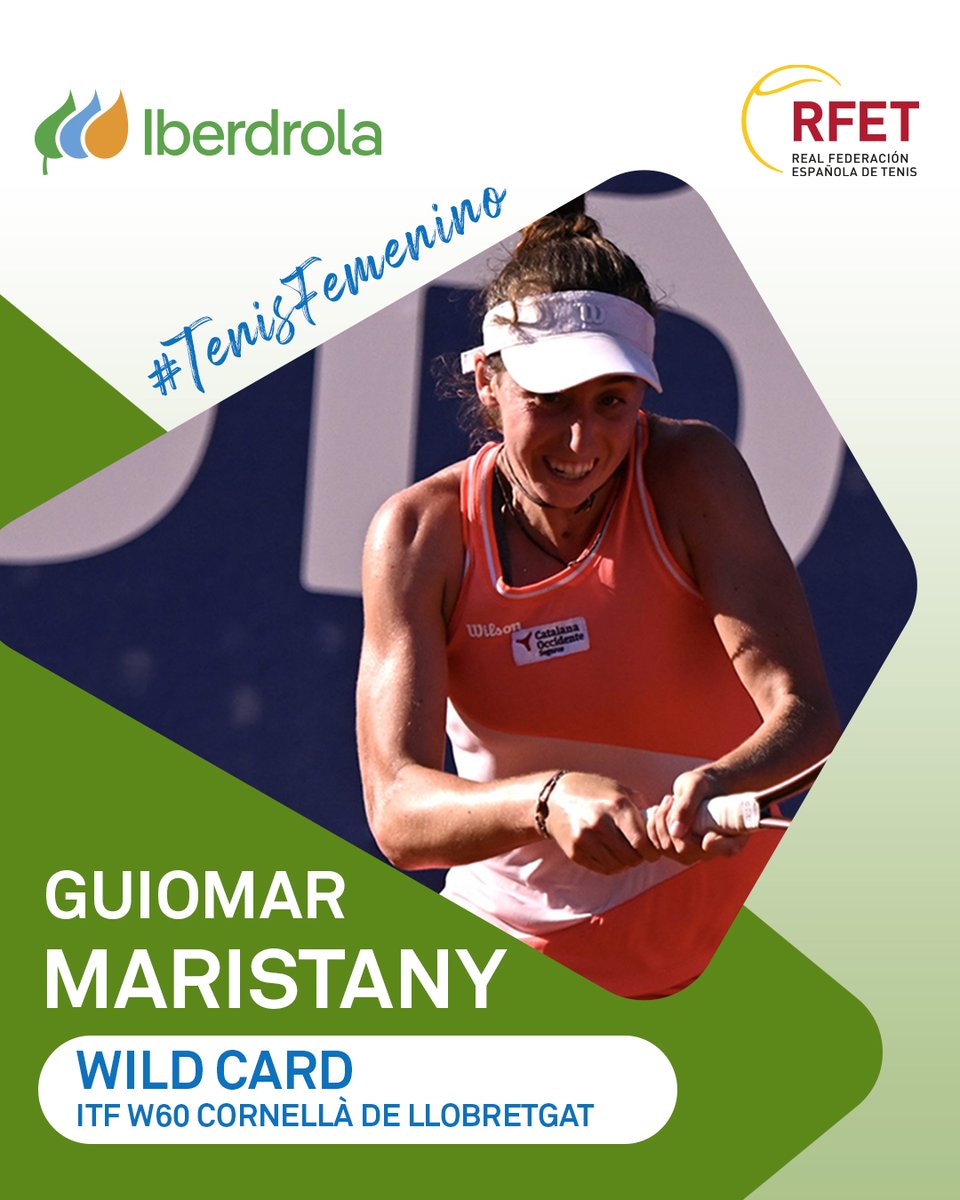 RFETenis's tweet photo. @iberdrola Guiomar Maristany también estará en el #ITF W60 #WTecCup de Cornellá con otra WC @iberdrola de la RFET 💚

La barcelonesa tendrá una buena oportunidad de sumar puntos en el ranking mundial 📈

¡Vamos Guio 😍! https://t.co/LhCRtwWlg7