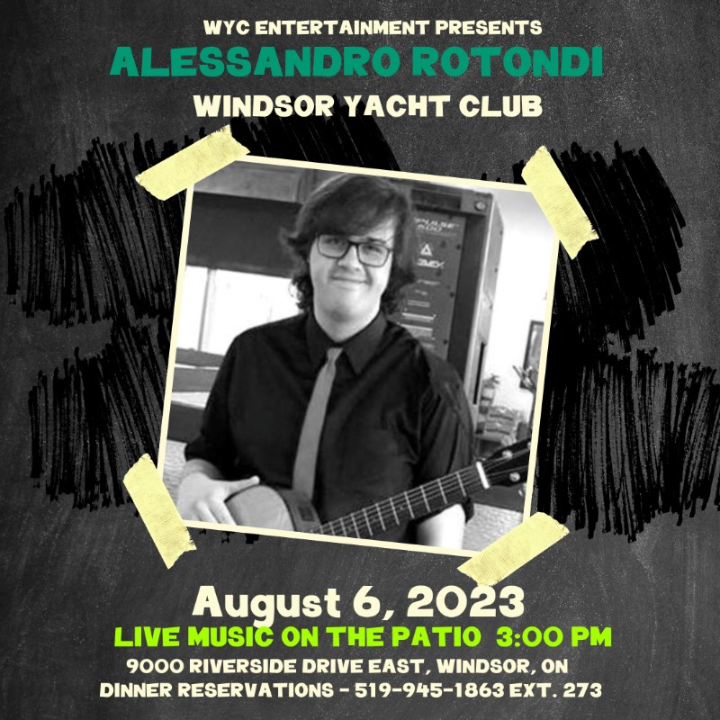 wyc1937's tweet photo. Attention WYC Members
Live Music on the Patio at WYC
Alessandro Rotondi - Aug 6, 3pm - 7pm
Want to become a member? Visit https://t.co/qo841kFzsV
#WYC85Years #wyc1937 #windsoryachtclub #liveentertainment #livemusic #yachtclub #music #dinner #YQG #boatinglife https://t.co/7dvdPLLb0L