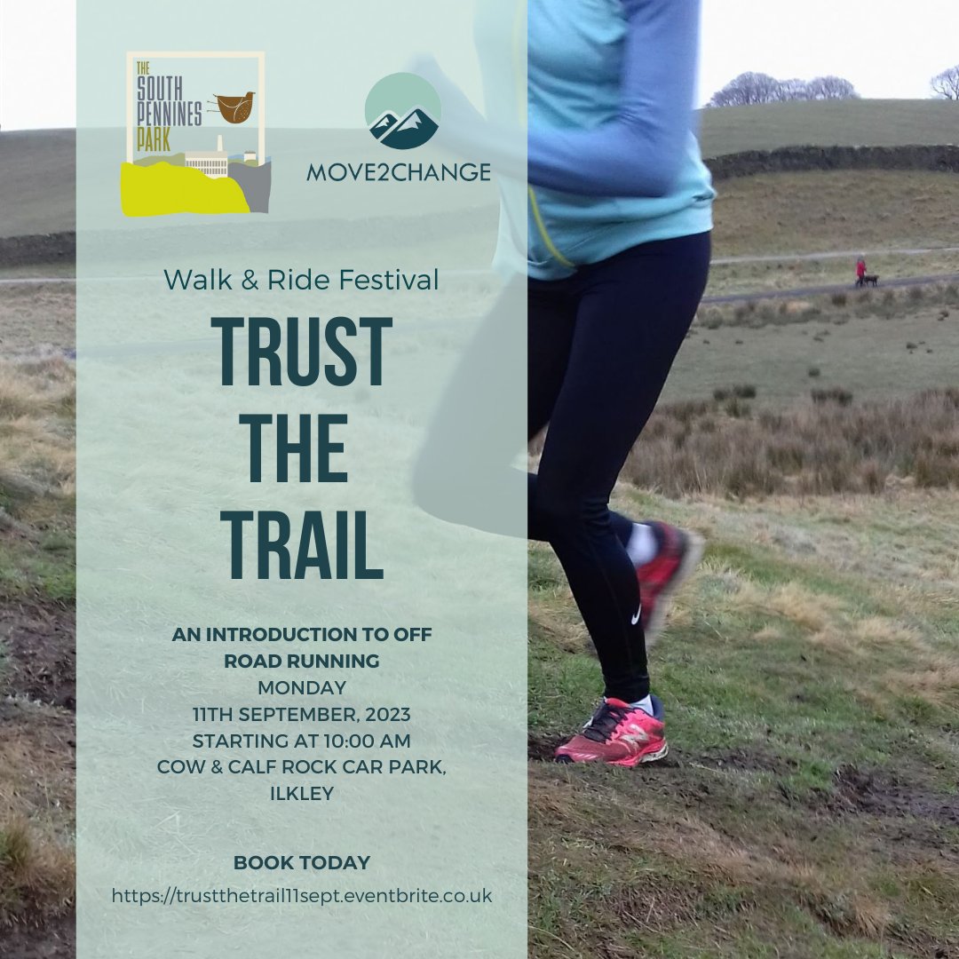 Move2Change CIC (@move2changec) on Twitter photo Join us on 11th Sept for an exciting day of off road #running starting at Cow & Calf Rock Car Park, #Ilkley🏃♂️
Whether you're a beginner or an experienced runner looking to try something new, this event is perfect for you😃 <a href="/South_Pennines/">South Pennines Park</a> #WalkAndRide
👉shorturl.at/fBG47 Join us on 11th Sept for an exciting day of off road #running starting at Cow & Calf Rock Car Park, #Ilkley🏃♂️
Whether you're a beginner or an experienced runner looking to try something new, this event is perfect for you😃 <a href="/South_Pennines/">South Pennines Park</a> #WalkAndRide
👉shorturl.at/fBG47