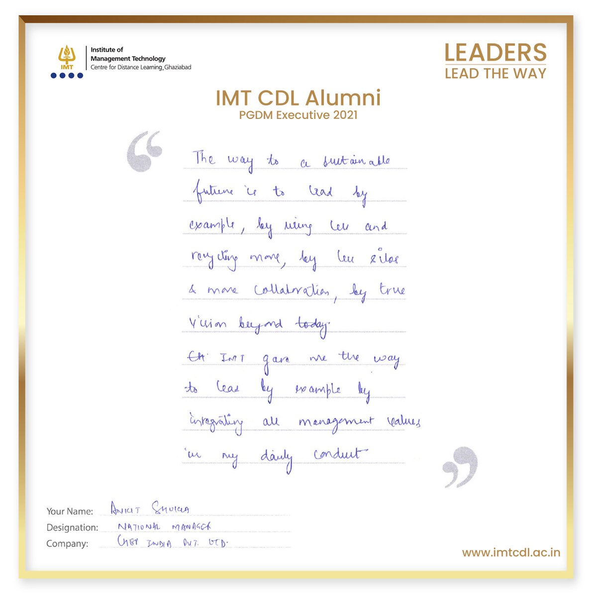 IMTCDL's tweet image. From diligent student to National Manager at #CHEP India PVT. LTD. Meet Ankit Shukla, an inspiring #alumnus of our institution whose journey will #motivate you to reach new heights!
For more captivating and uplifting videos: youtube.com/@IMTCDLGhaziab…