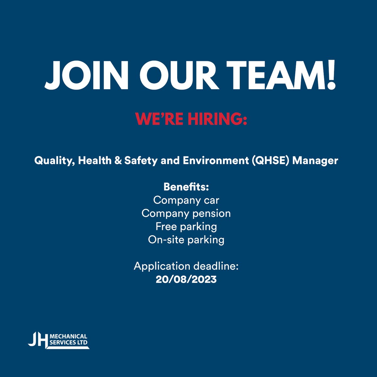 We are hiring!

We have a fantastic opportunity for a Quality, Health &amp; Safety and Environment (QHSE) Manager to join our team.

Apply here ⬇️
ow.ly/zK5P50PpRFq
