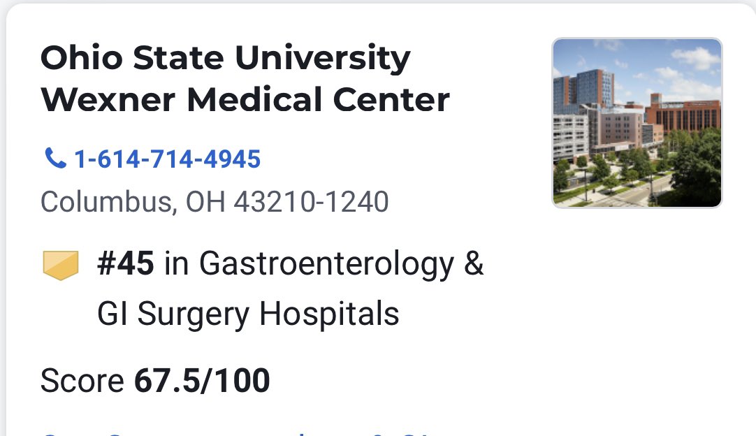 ⭐️OSU GI &amp; GI Surgery is now ranked #45 at US News &amp; World Report ⭐️Very proud of #OSUGHNDivision Faculty, Staff and our GI surgeons for all their effort! <a href="/OSUWexMed/">The Ohio State University Wexner Medical Center</a> <a href="/DeanBradfordMD/">Carol Bradford</a> <a href="/BKP_Columbus/">Benjamin Poulose</a> <a href="/timpawlik/">Timothy M. Pawlik</a> <a href="/OhioStateMed/">The Ohio State University College of Medicine</a>