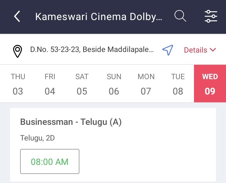 AakashMBfan's tweet image. Guys set Location as "VIZAG" in @bookmyshow app &amp;amp; Search theatre Name Kameswari.. And search the Bookings for #AUG9 👍

#Businessman4K #GunturKaaram