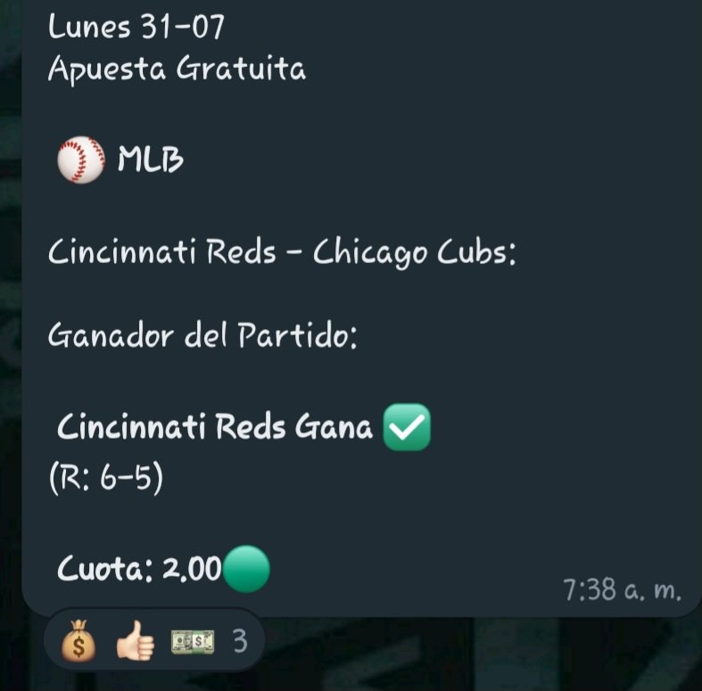 DaemLegacy's tweet photo. Seguímos generando ganancia para nuestros seguidores en nuestro grupo de #whatsapp gratuito 🤑🤑 ayer con esta apuesta de #MLB 💰💰 

https://t.co/IzydS2GWEP

#Parley #Betting #ApuestasDeportivas https://t.co/IGu7FhWaYN