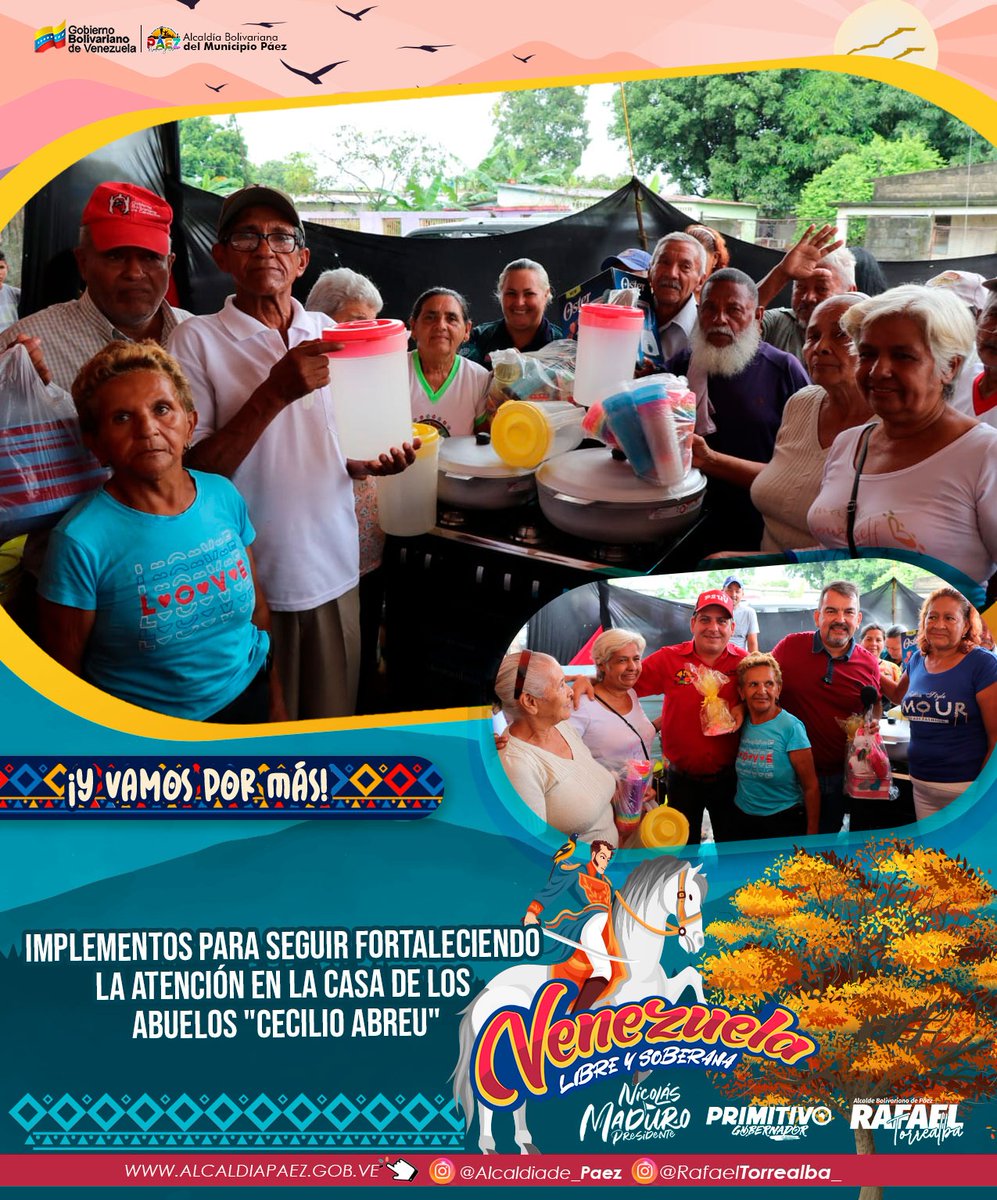 El alcalde <a href="/rtorrealba_/">Rafael Torrealba</a> hizo entrega de una cocina y enseres para mejorar el funcionamiento del servicio de alimentación en la Casa de los Abuelos "Cecilio Abreu" en Villa Pastora, como parte del programa Amor Mayor Páez ❤️ <a href="/nicolasmaduro/">Nicolás Maduro</a> <a href="/PrimitivoPsuv/">Antonio Primitivo Cedeño</a> 

#SúperBigoteEnAcción