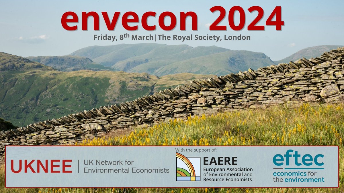 Join us for #envecon 2024 on Friday, 8th March!

envecon brings together policymakers, researchers, NGOs, and the private sector to discuss #environmental #economics &amp; #policy implications in the UK &amp; beyond

Click to submit your work &amp; present next year👇 uknee.org.uk/sites/default/…