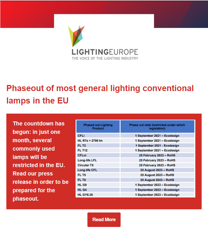 LightingEurope’s external newsletter is out! 📨
Curious about our updates of Q2 2023?
 
You can check the content here: lnkd.in/eRKiZZK5

Visit our website for more information on how to become a member ▶️lnkd.in/eRkBvmvH