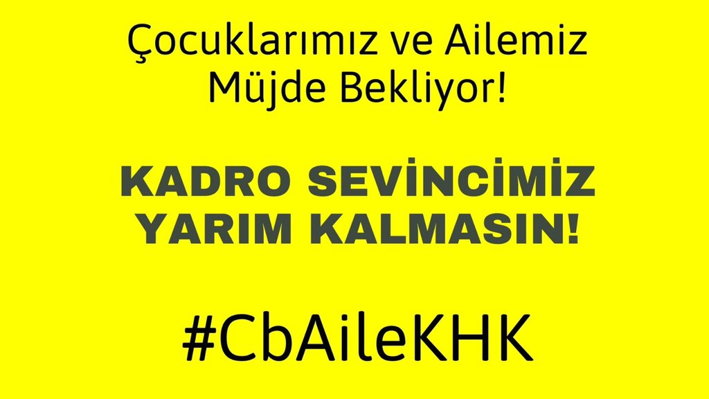 Aile birliği sağlansın kadronun hakkını istiyoruz 
<a href="/Yusuf__Tekin/">Yusuf Tekin</a>
<a href="/ibrahimyumakli/">İbrahim Yumaklı</a>
<a href="/DIBAliErbas/">Prof. Dr. Ali Erbaş</a>
<a href="/drfahrettinkoca/">Dr. Fahrettin Koca</a>
<a href="/Mahi_Nur/">Mahi_Nur</a>
<a href="/mfatihkacir/">Mehmet Fatih KACIR</a>
<a href="/yavuzatar/">yavuz atar</a>
#CbAileKHK