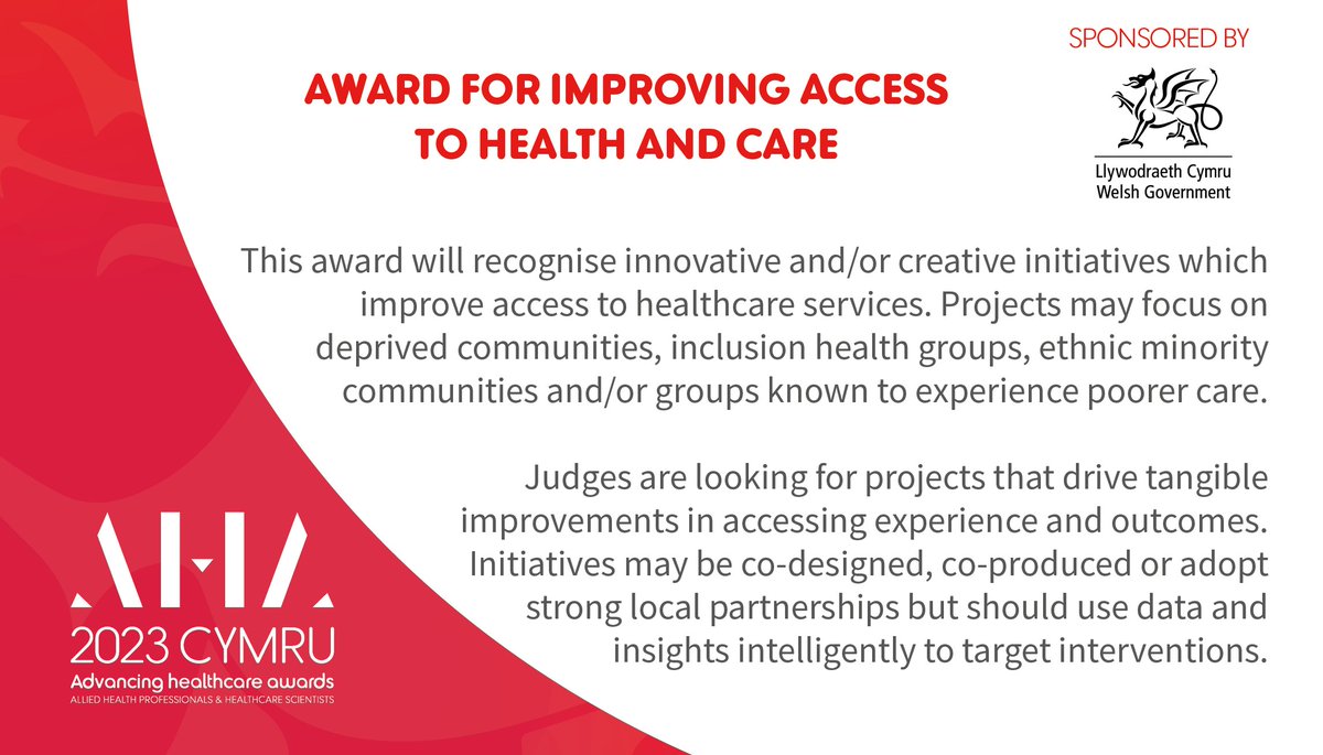 AHAwards💙 (@ahawards) on Twitter photo Time is ticking! 10 days left to submit your entry into the <a href="/WGHealthandCare/">Welsh Government Health and Social Care</a> Award for Improving Access to Health & Care
Closing date for entries: 11 August
#AHACymru @HCS_Cymru
<a href="/AHP_Cymru/">AHP Cymru</a> <a href="/RuthCr/">Ruth Crowder</a> <a href="/RobLOrford/">Rob Orford</a> Time is ticking! 10 days left to submit your entry into the <a href="/WGHealthandCare/">Welsh Government Health and Social Care</a> Award for Improving Access to Health & Care
Closing date for entries: 11 August
#AHACymru @HCS_Cymru
<a href="/AHP_Cymru/">AHP Cymru</a> <a href="/RuthCr/">Ruth Crowder</a> <a href="/RobLOrford/">Rob Orford</a>