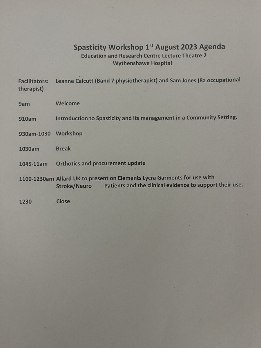 southmcr_rehab's tweet photo. Today our Stroke &amp; Neuro team held a spasticity workshop looking at the management of spasticity in the community. Thanks to Allard UK who also presented on Elements #Lycra garments &amp;  the evidence behind their use. 

@GMNISDN @MFT_CSSAHPs 

#spasticity #MDT https://t.co/39XdEPJiOn