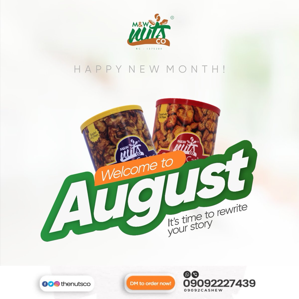 TheNutsCo's tweet photo. Welcome to the month of August, it's time to rewrite your story. Write a chapter filled with joy, love, and adventure. Happy new month
#Thenutsco
#Gourmetcashewnuts
#Happynewmonth
#bestsnackplug
#cashewnuts https://t.co/7ciWSlT3oN