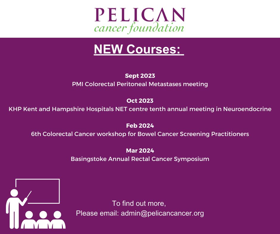 Pelican Cancer Foundation (@pelican_cancer) on Twitter photo We have a few NEW courses coming up.
To find out more, please email: admin@pelicancancer.org
#BowelCancer #LiveWellForLonger #BowelCancerSurgery #CancerSpecialist #ResearchAndEducation We have a few NEW courses coming up.
To find out more, please email: admin@pelicancancer.org
#BowelCancer #LiveWellForLonger #BowelCancerSurgery #CancerSpecialist #ResearchAndEducation