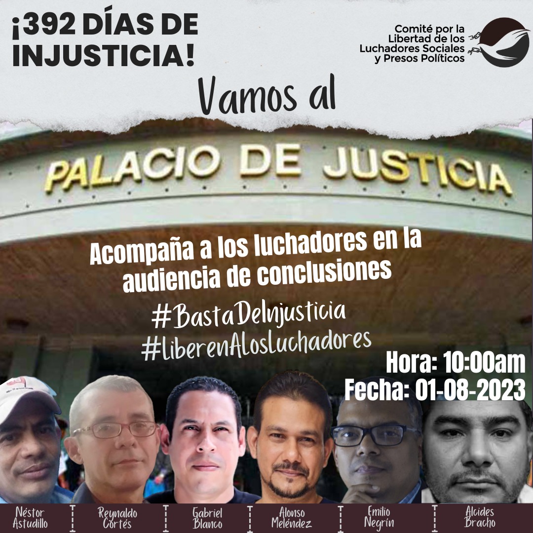 #01 de Agosto.Hoy otra vez asisten los luchadores a la audiencia de conclusiones @CPI #TarekWuilliamSaab.Basta de burlas #BastaDeHipocresia #LiberenALosLuchadores #SonInocentes #Libertad