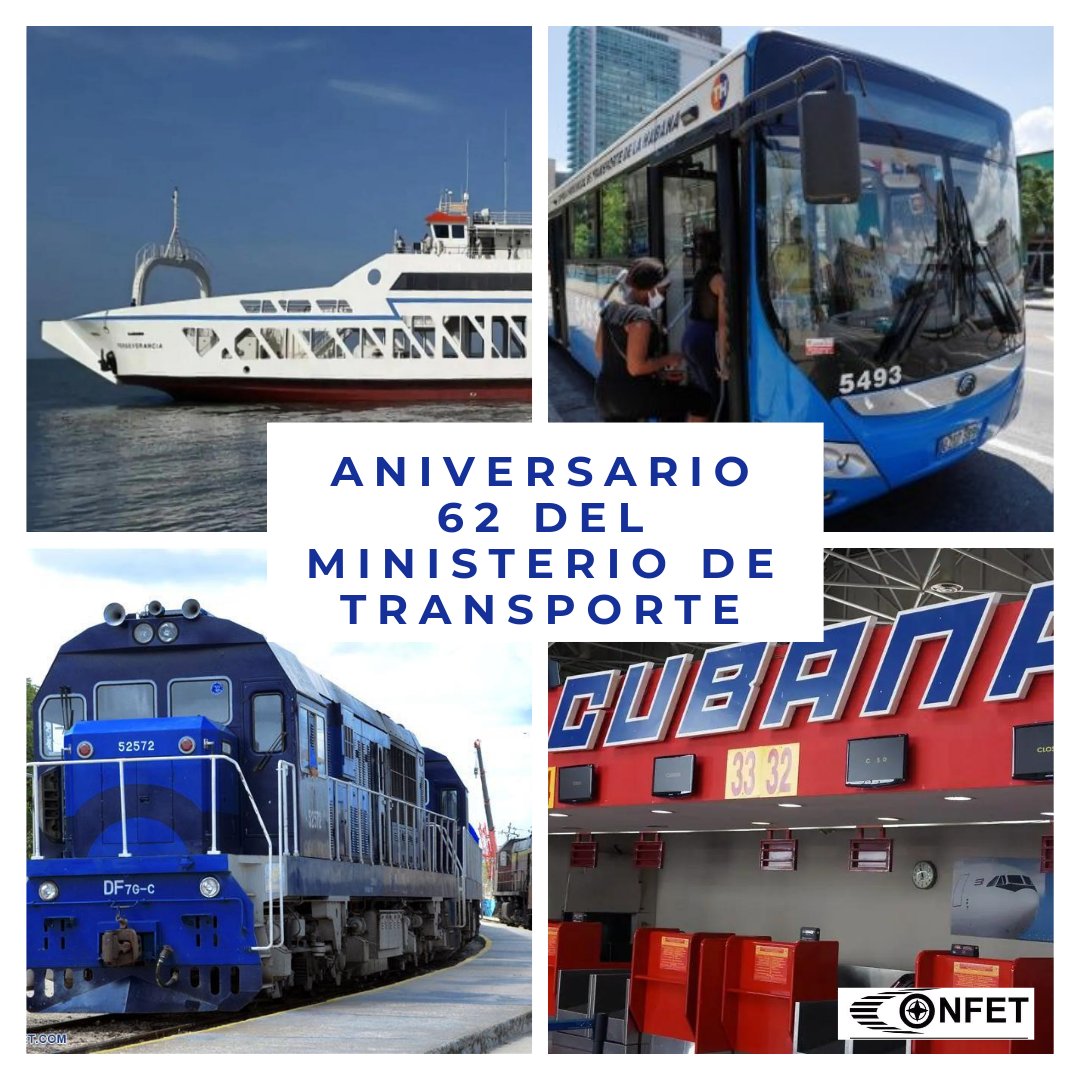 Hoy celebramos con orgullo los 62 años de arduo trabajo del @MitransCuba . Llegue a toda la familia transportista nuestras felicitaciones 👏🚌🚂🛳️✈️🇨🇺
.
.
#ONFET #ONFETMitrans #TransporteCuba #Mitrans #62Aniversario #InspeccionEstatalDelTransporte