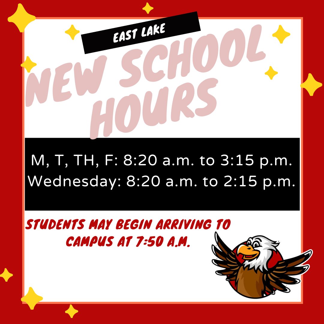 Eagle Parents, our student hours are changing slightly this school year!