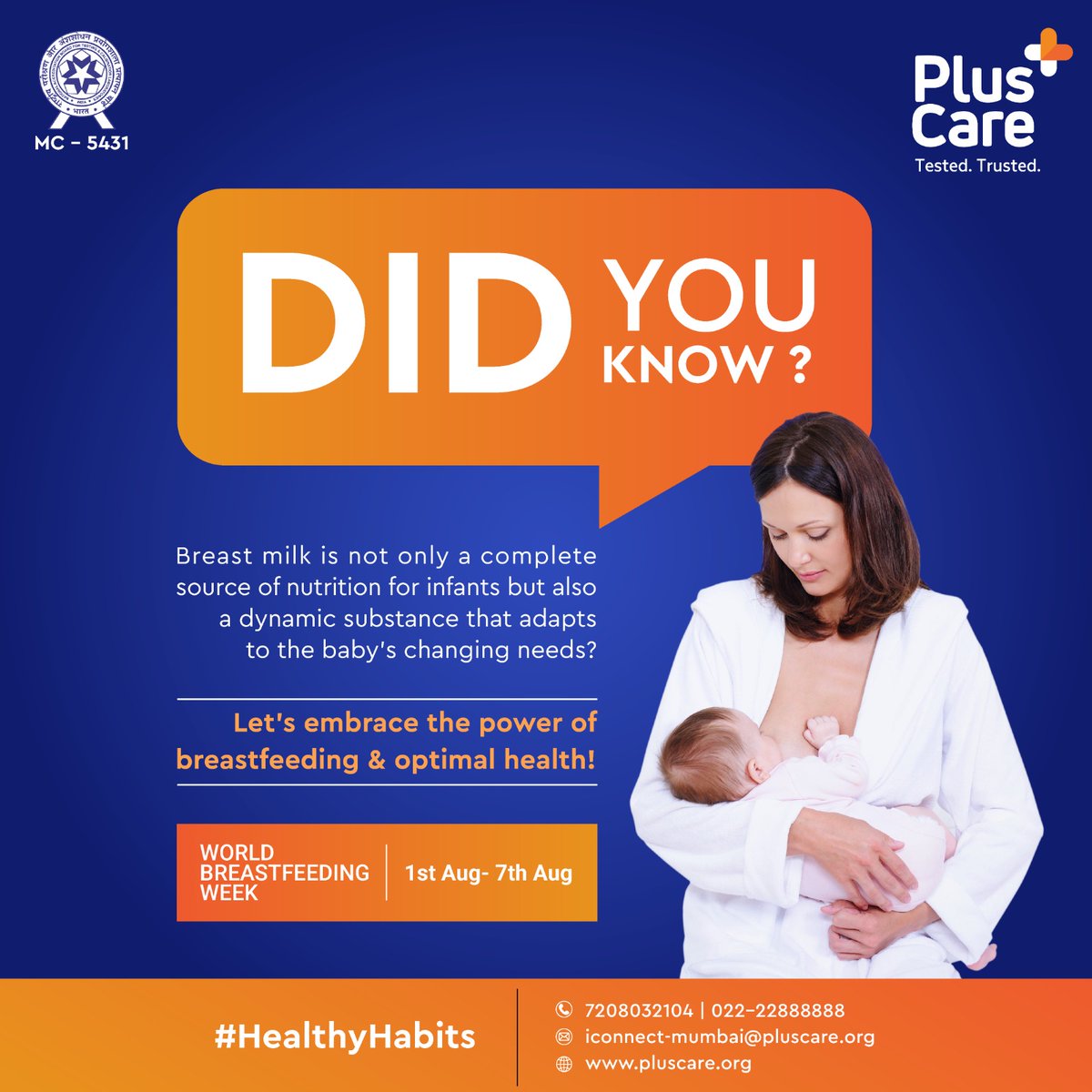 Happy #WorldBreastfeedingWeek to all the amazing #Mothers out there! Let's celebrate the bond between mothers and their babies, and raise awareness about the importance of #Breastfeeding for a healthier and brighter future!
#PlusLifeWithPlusCare #NewMothers #PlusCare