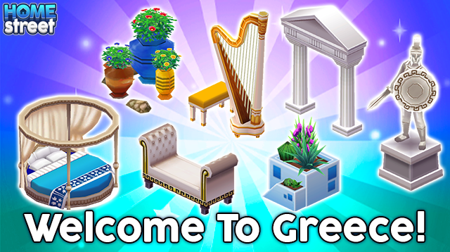 HomeStreetGame's tweet photo. Join Home Street as we head to the shores of the Mediterranean Sea! Bask in the beautiful blue beauty of Santorini while you relax in the sunshine, or explore the classical cities with their rich culture and ancient myths - Greek Island items are in shops now until Aug 15th! https://t.co/5Y52V2xlI5