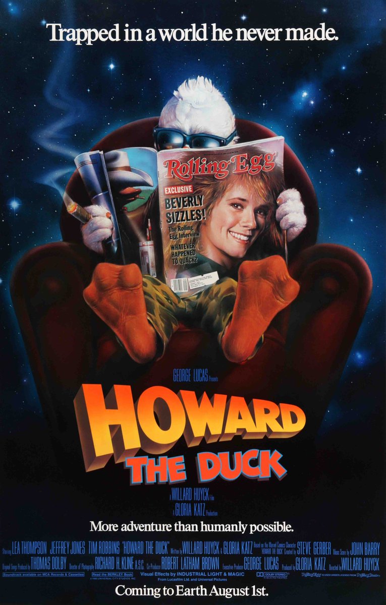 landofthe80s's tweet photo. "Howard The Duck" debuted in theatres today in 1986. The film stars Lea Thompson, Jeffrey Jones, and Tim Robbins and is based off of the Marvel comic of the same name. #80s #80smovies #1980s https://t.co/BwTS9lpDnm