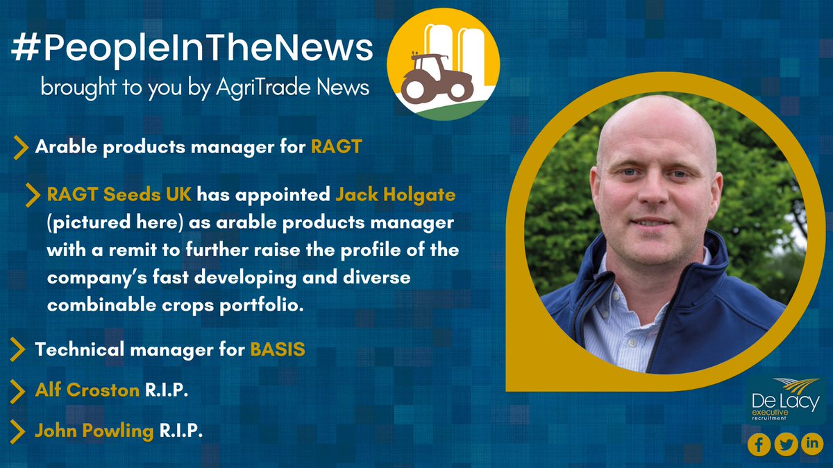 De Lacy Executive (@delacyexecutive) on Twitter photo We're back for our #PeopleInTheNews segment, brought to you by <a href="/AgriTradeNews/">AgriTrade News</a>!
This week features:
➡️ #Arable products manager for <a href="/ragtseedsuk/">RAGT Seeds UK</a>
➡️ Technical manager for <a href="/BASISRegLtd/">BASIS Reg Ltd</a>
➡️ Alf Croston R.I.P.
➡️ John Powling R.I.P.
#UKAg #UKAgriculture #UKJobs #AgJobs #NewHires We're back for our #PeopleInTheNews segment, brought to you by <a href="/AgriTradeNews/">AgriTrade News</a>!
This week features:
➡️ #Arable products manager for <a href="/ragtseedsuk/">RAGT Seeds UK</a>
➡️ Technical manager for <a href="/BASISRegLtd/">BASIS Reg Ltd</a>
➡️ Alf Croston R.I.P.
➡️ John Powling R.I.P.
#UKAg #UKAgriculture #UKJobs #AgJobs #NewHires