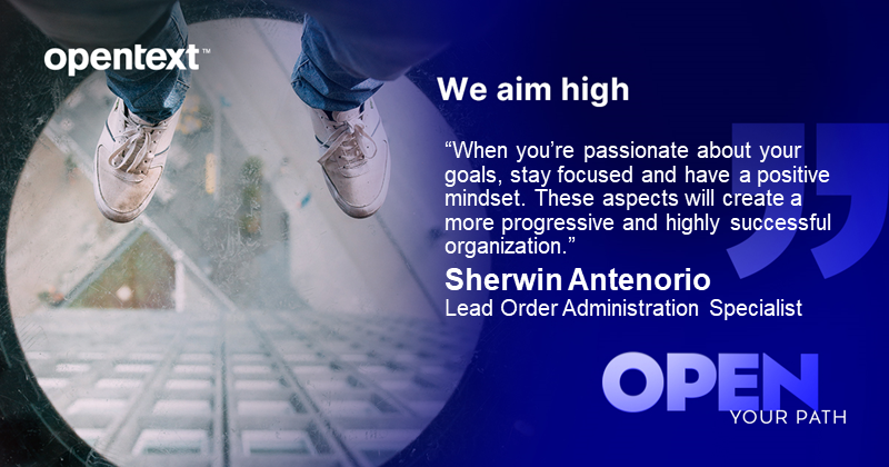 OpenText's tweet photo. At OpenText, we strive for excellence in all that we do by aiming high.
Sherwin, from our team in the Philippines, shares what this means to him.
If you resonate with this value, visit our career site to see how you can be a part of #TeamOpenText!
https://t.co/nOTI10TvDt https://t.co/lXFkpon4CS
