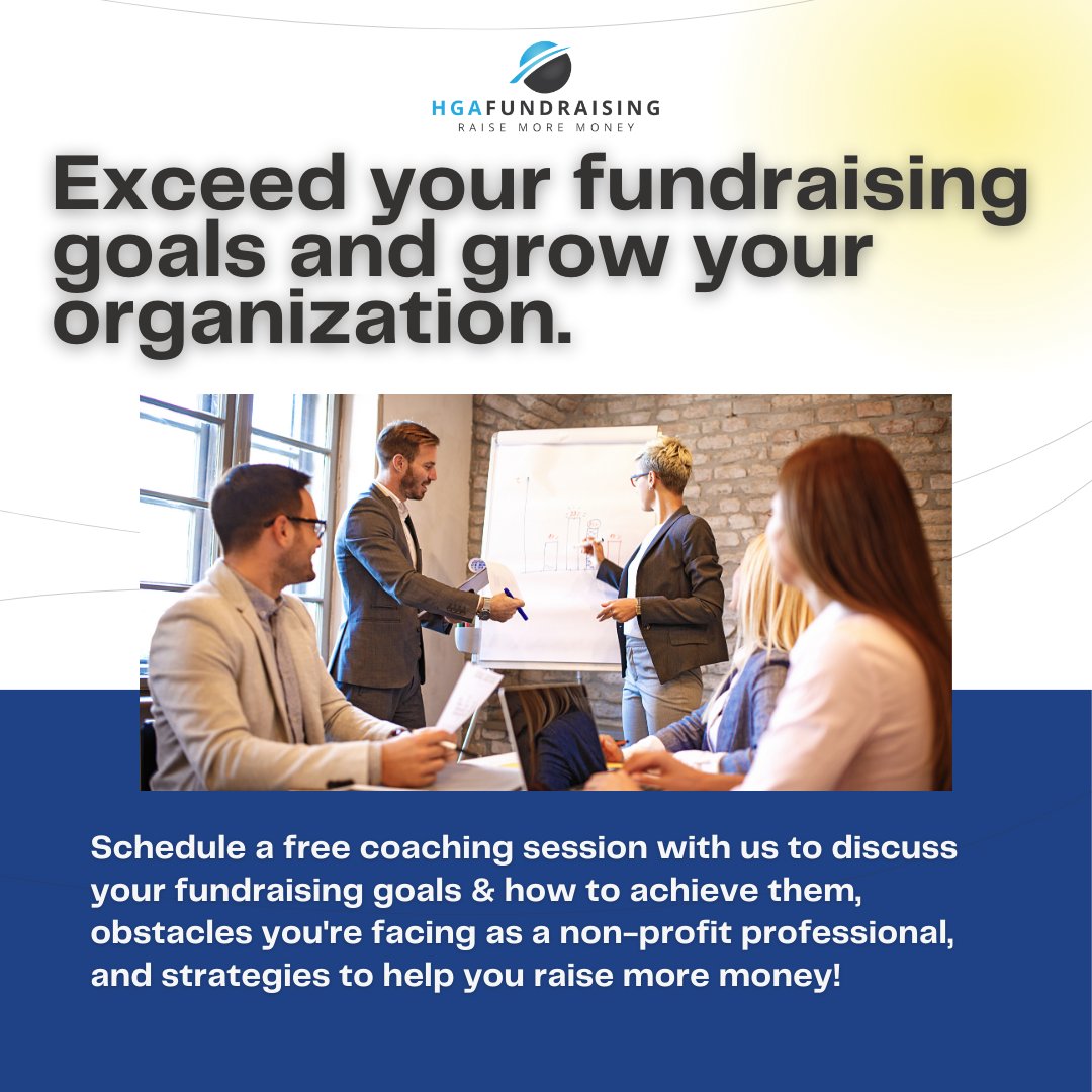 Feeling stuck? We're here to help! Click the link below to schedule a free fundraising coaching session. 

calendly.com/hgagroup/coach…

#nonprofitcoaching #freecoaching #hgafundraising #raisemoremoney #fundraisinggoals