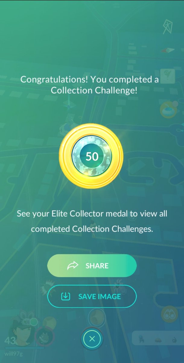 PokeGoWill's tweet photo. Completed my 50th collection challenge 🏅 I remember I got the first 25 and then it all went wrong 😂 #PokemonGO https://t.co/iKo6MLxtNb