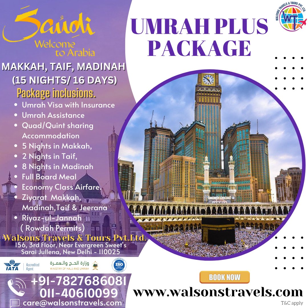 Walsonstravels's tweet photo. 🕋 Planning a soul-enriching journey to the holy land?
Our exclusive Umrah Plus package is tailored to provide you with a once-in-a-lifetime experience
Don't miss this opportunity to perform Umrah with added comfort and convenience
#UmrahPlus #WalsonsTravels #VisitSaudi #Umrah https://t.co/T51Vzb9NTu