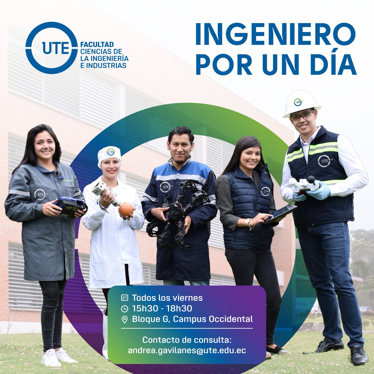 FciiUte's tweet photo. La FCII, tiene el agrado de invitarte a participar de nuestro evento Ingeniero por un día, dónde podrás conocer información detallada de cada una de nuestras carreras e instalaciones 📷📷📷📷📷📷
#AlimentosUTE
#AutomotrizUTE
#IndustrialUTE
#MecatrónicaUTE https://t.co/997ur3upnC