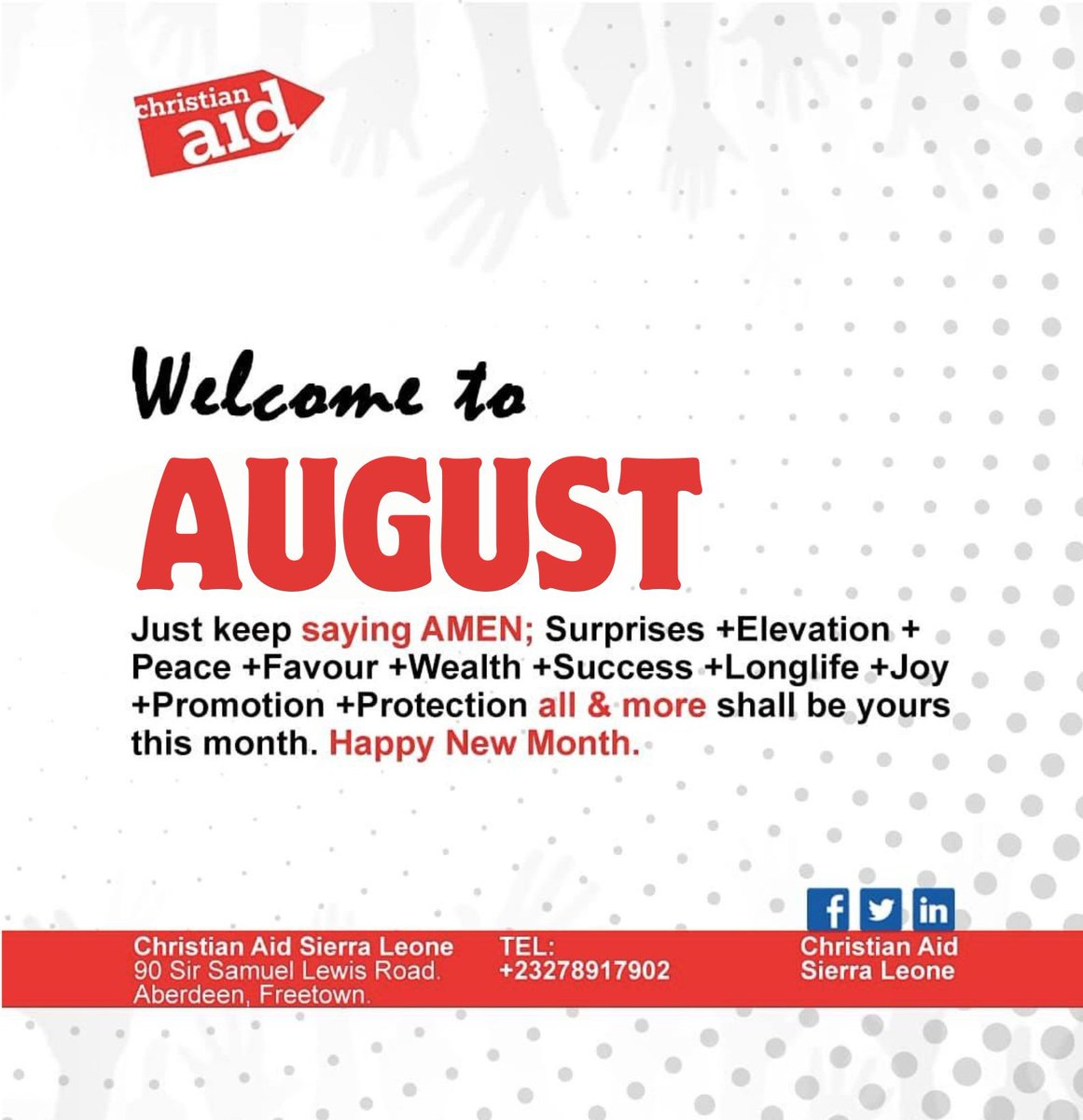 May every moment of this month be filled with life-changing achievements for you!
#HappyNewMonth 
#StandingTogetherr
#ChristianAidSierraLeone
#ChristianAidGlobal