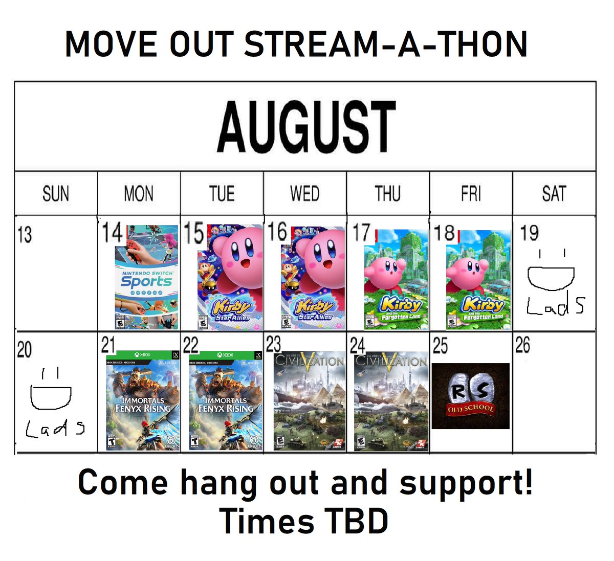 Hey everyone! Big stuff!!
At the end of August I will be doing a big boy move out! And in the time in between I will be streaming a bunch of video games, so please come and hang out! Any forms of support are always greatly appreciated!
#twitch #bigboyshit