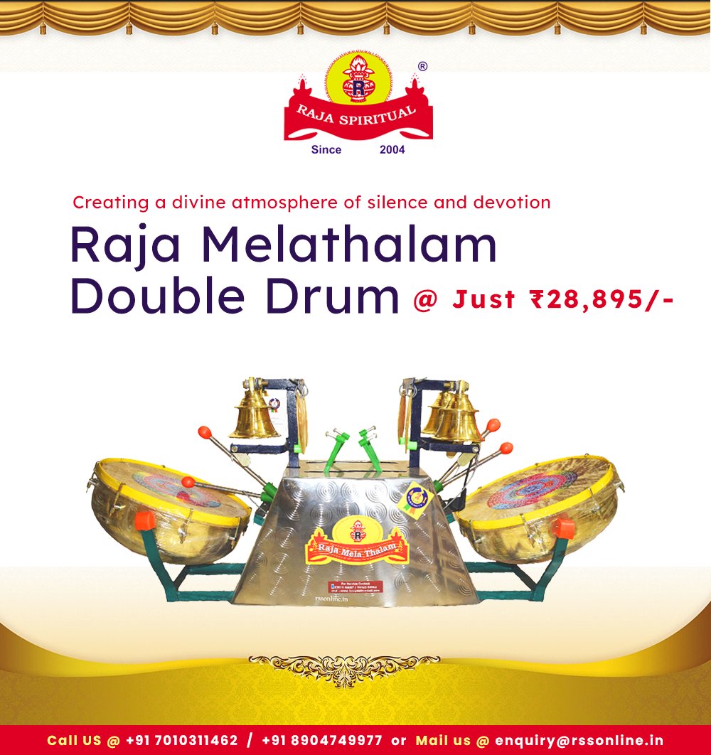 rss_online's tweet photo. Crafted by the skilled hands of Raja Spirituals, Raja Melatham is a work of functional art invoking a serene aura of silence &amp; devotion. An essential addition to any temple, the sacred Raja Melathalam will draw devotees &amp; maintain an intact spiritual atmosphere. 

#RajaSpiritual https://t.co/lRkpQ8k6RE