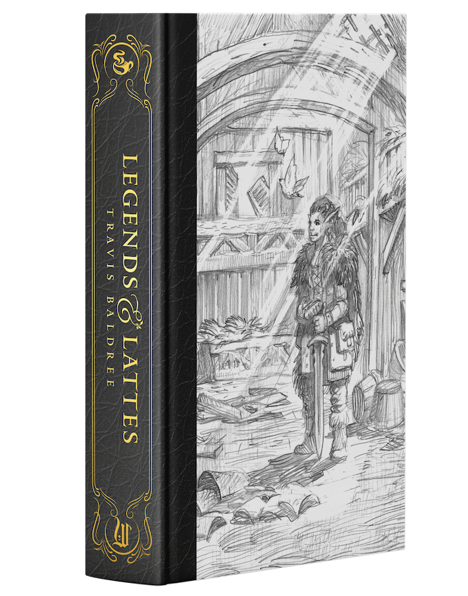 Wraithmarked's tweet photo. Travis Baldree's 'Legends &amp; Lattes' Deluxe Edition is now LIVE on Kickstarter! New cover, gilded page edges, custom illustrations, and waaaay more! 

Genuinely probably the #book we're most proud of so far!!

https://t.co/hNmne2ZpGR https://t.co/twmknQ9sE3