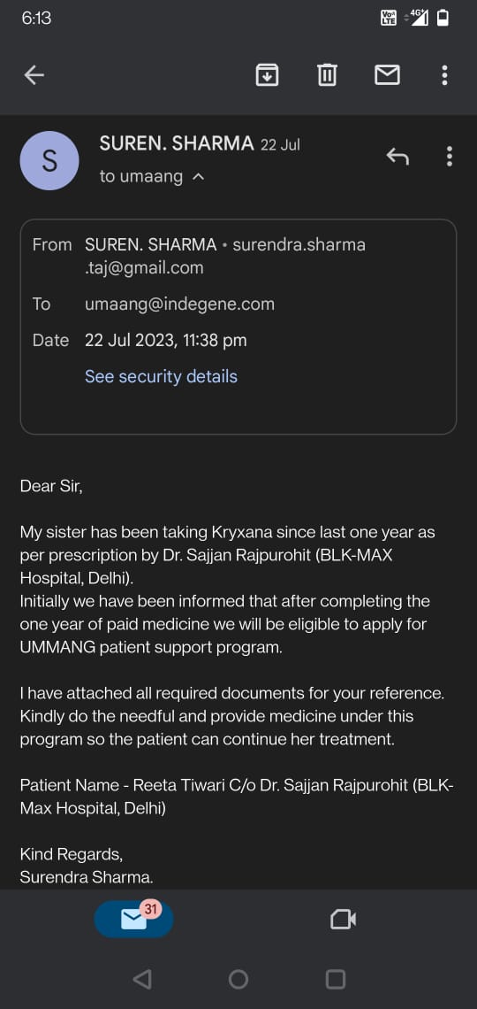 @indegeneinsight team this is realy unfortunate and unprofessional behavior of your organization management. My sisinlaw is a cancer patient and after having 12 month paid course of ur medicine she is still waiting for the approval of kryxana. Plz go through the mail for your ref