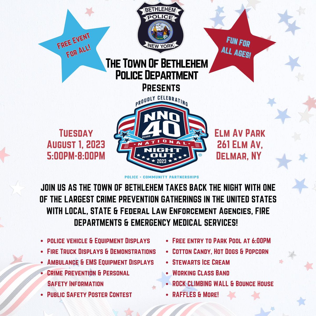 We will be participating at National Night Out in Elm Ave  Park in Delmar. Stop by and say "hello", pick up a paper map and a business directory.