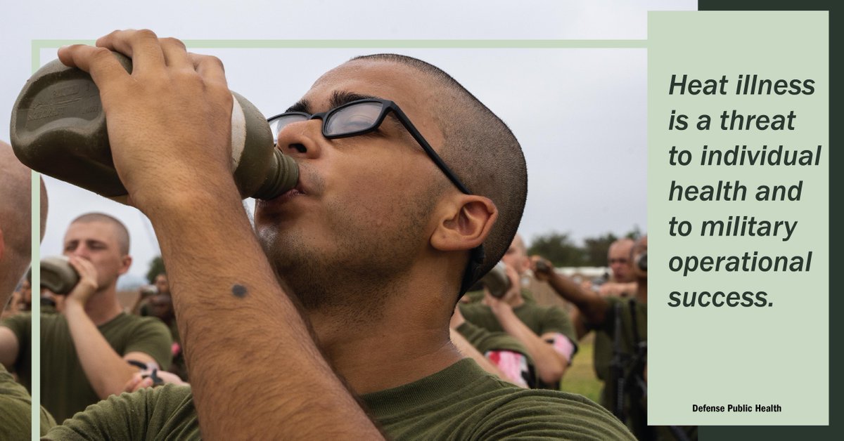 Heat illness is a threat to individual health and to military operational success. Beat the heat this summer and know the risk management guidelines for heat illness. phc.amedd.army.mil/topics/discond…  
#HeatIllnessPrevetion #BeatTheHeat #DefensePublicHealth