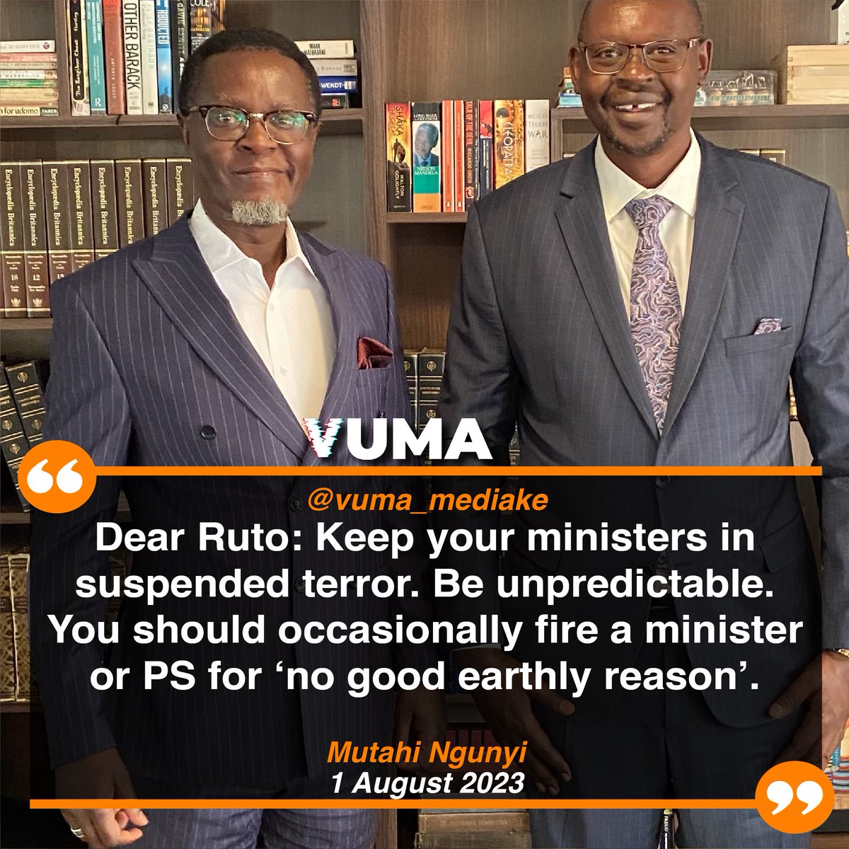 vuma_mediake's tweet photo. Mutahi Ngunyi asks President Ruto to keep his Cabinet Secretaries in suspended terror.
Political analyst Mutahi Ngunyi has called on President William Ruto to keep his ministers in suspended terror.
#Rose #Muhando
#Moses #Kuria
#Aisha #Jumwa https://t.co/oHZmlfx12g