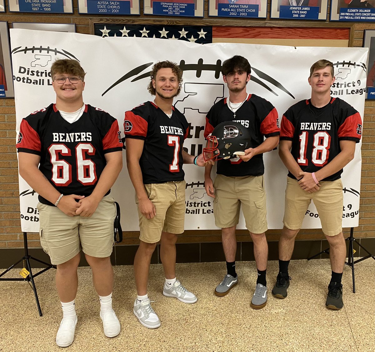 DAHS seniors Zach Gallagher, Kaden Clark, Landon Schrock &amp; Garrett Nissel represent the Beavers at today’s District 9 Football League Media Day.