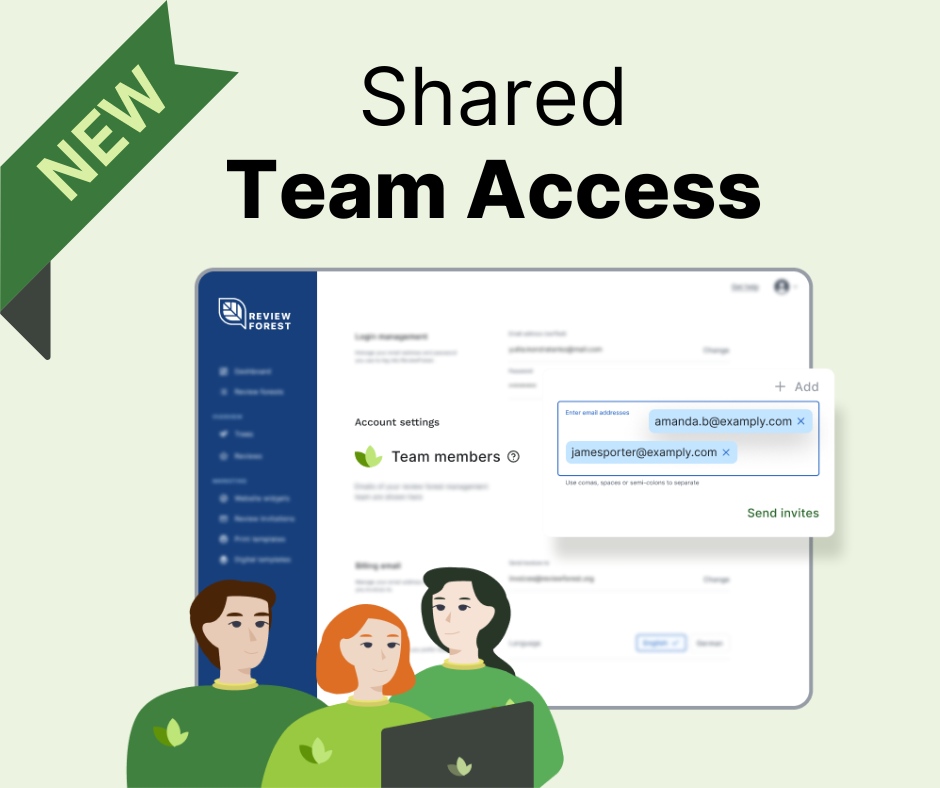 Introducing ReviewForest's Team Access Feature!⁠ 🚀
In our app, you can now work together with up to 3 team members.⁠
⁠
🌟 Share access with your accounting team, developers, or your marketing agency to streamline processes and make the most out of your team 💪 
⁠