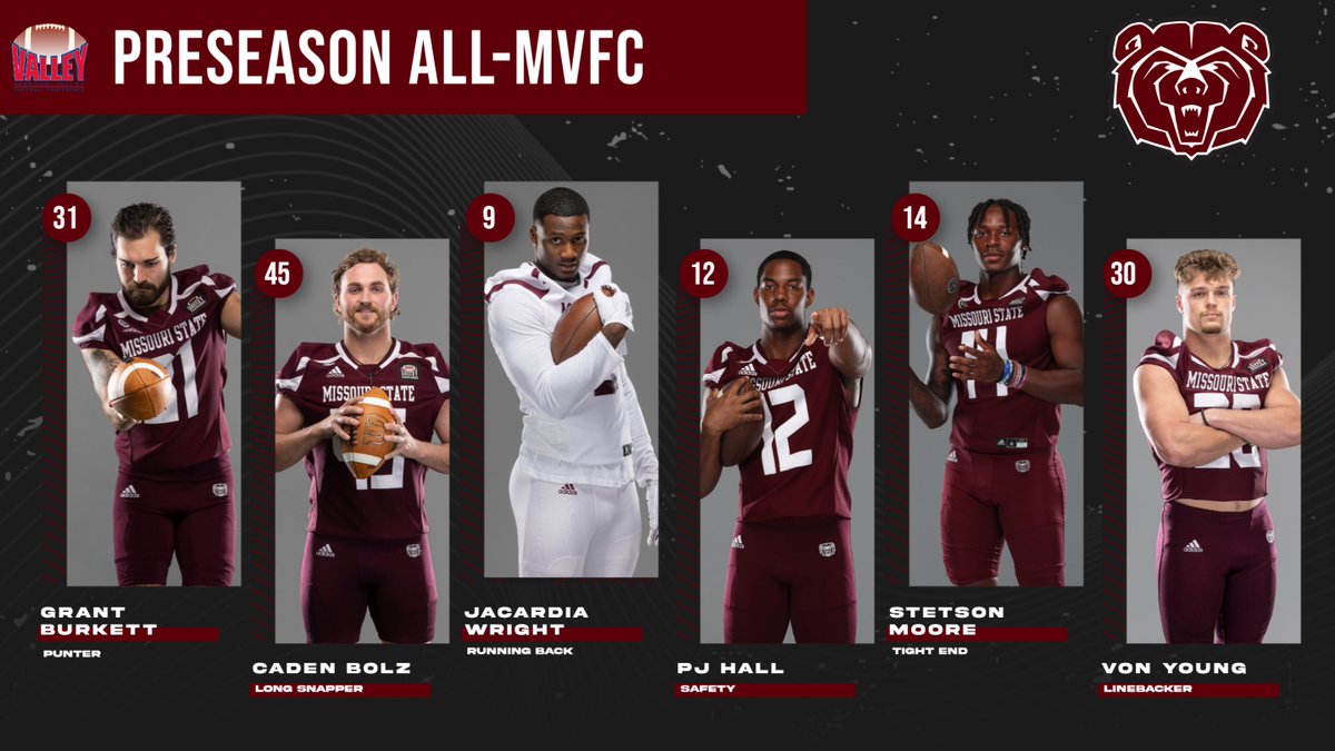 Six Bears Named to Preseason All-MVFC Team tinyurl.com/2dhckszt