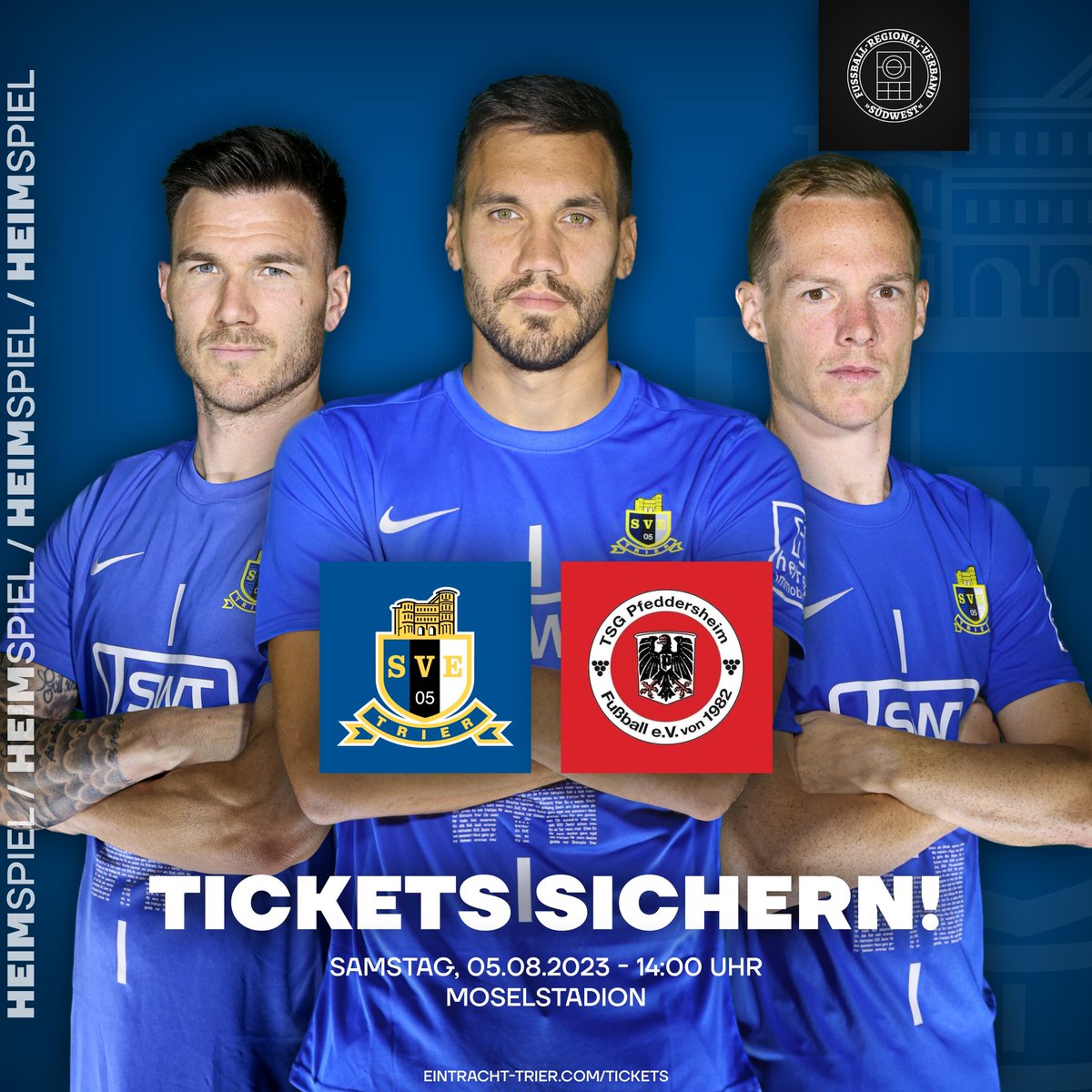 Jetzt Tickets sichern für das Heimspiel gegen die TSG Pfeddersheim!

Sichert euch jetzt unter eintracht-trier.com/tickets/ Karten für das Spiel!

🔵⚫️⚪️
#eintrachttrier
#portaaufderbrust 
#blauschwarzundweiß
#mirsenndaobei 

📸: Sebastian Schwarz