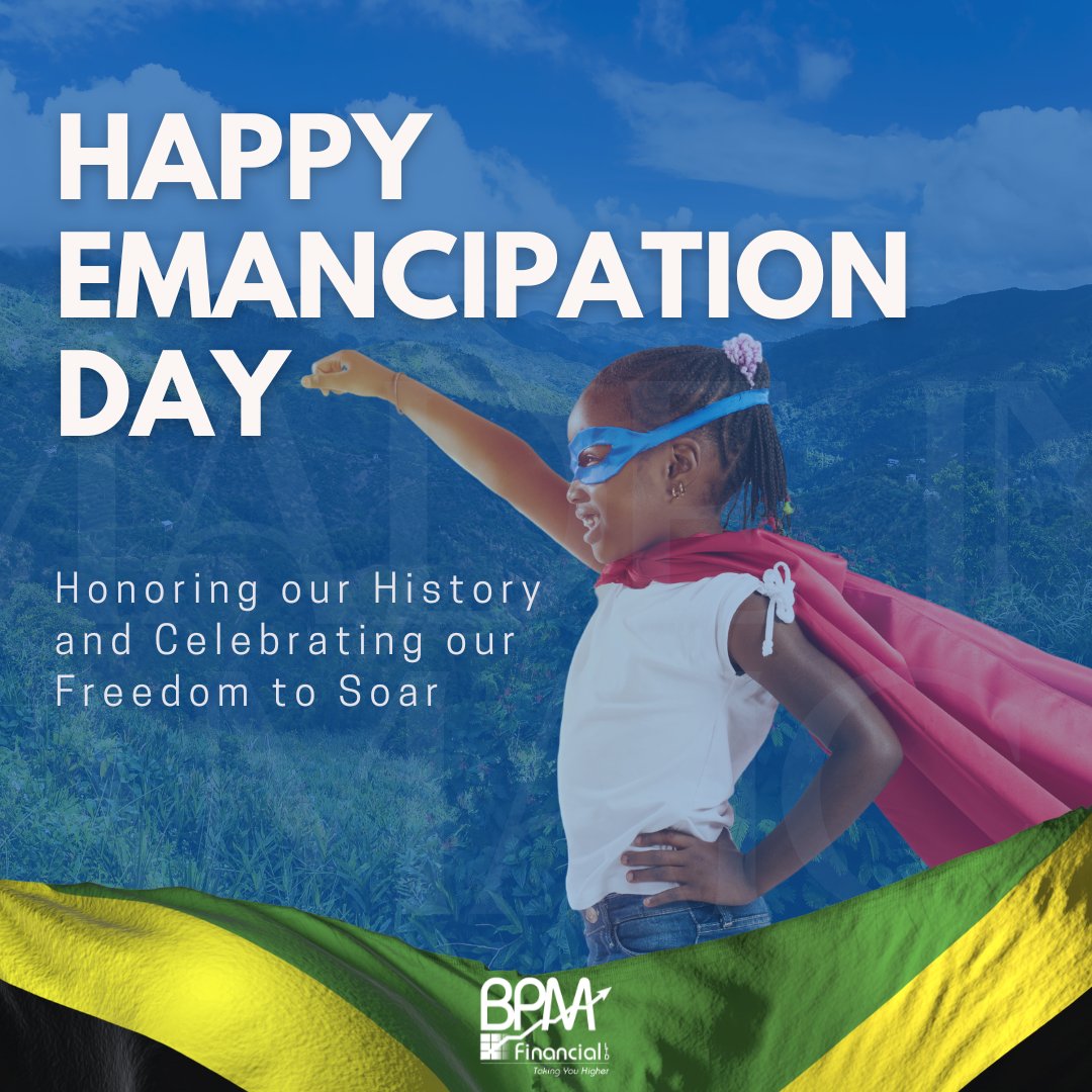BPMFinancialLTD's tweet photo. Today, as we honor our history, let us celebrate the legacy of our ancestors who paved the path to freedom and provided us with the ability to soar.

#EmancipationDay #Jamaica #TakingYouHigher https://t.co/HRaKxLtWH4