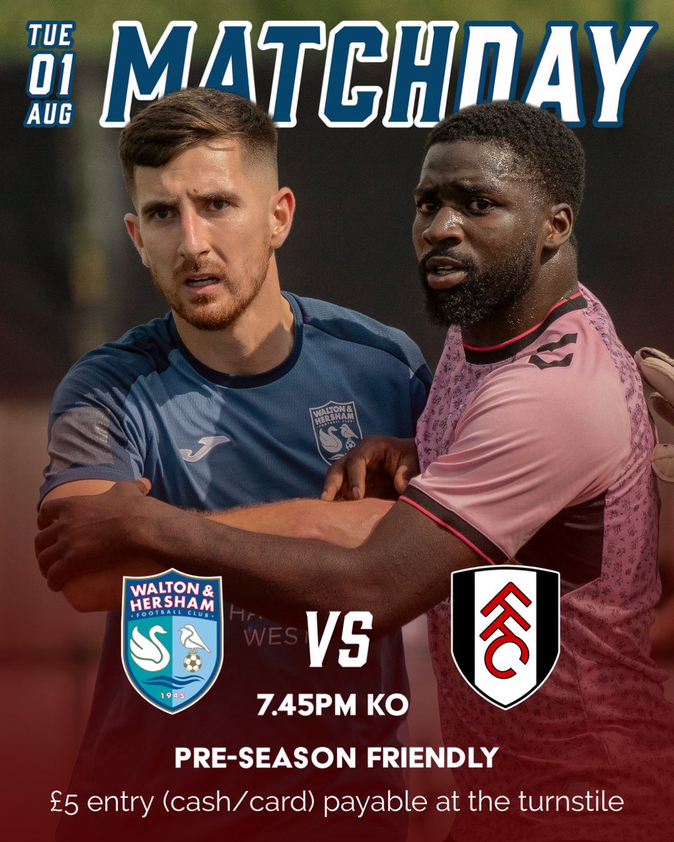 🚨IT’S MATCHDAY 🚨

Our final game of pre-season gets underway at 7:45pm this evening as we host <a href="/FulhamFC/">Fulham Football Club</a> U21s

£5 entry payable by cash or card on the gate - looking forward to seeing another strong turnout! 

#SwansRise 🦢