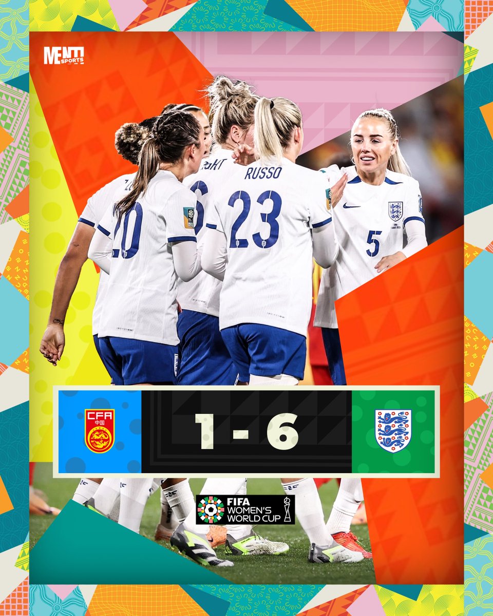 MentiSports's tweet photo. England beat China by 6 goals to 1!

The @Lionesses top their group and will face Nigeria in the round of 16.

#FIFAWWC #MentiSports https://t.co/KpsULd6Hda