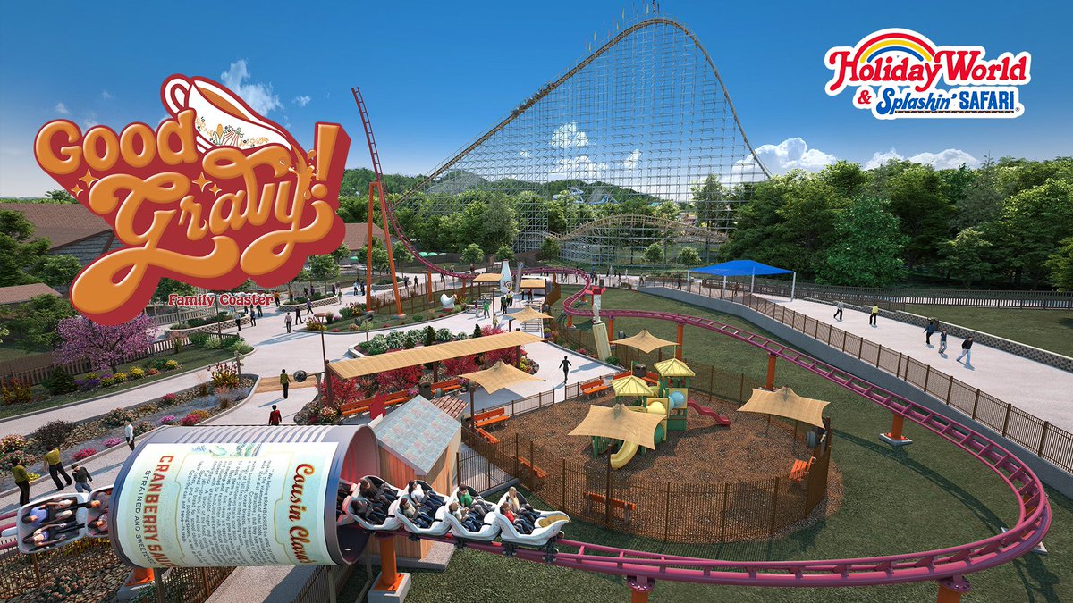 coasterstudios's tweet photo. Good Gravy is the new Vekoma family boomerang coming to @HolidayWorld, featuring a max height of 77 feet, top speed of 37 mph and features gravy boat theming! It looks so cute and is a great addition to the park! https://t.co/9h3dCnEerU