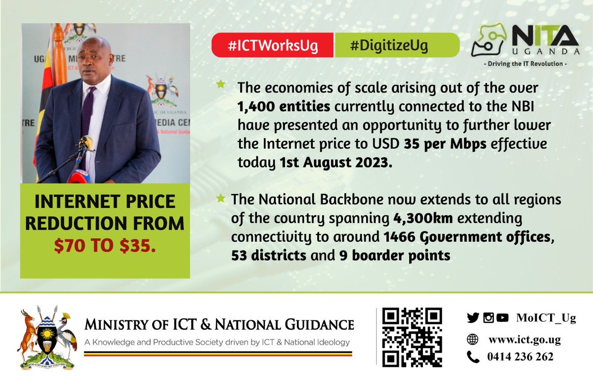 @CHRISBARYOMUNS1 : Uganda has privatized IT and today it's IT that drives the  social economic development of various sectors of development thereby making the NBI the primary vehicle for internet. 
#ICTWorksUg #DigitizeUg @NITAUgandaED @colmug