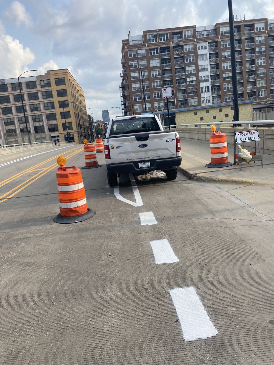 Hey <a href="/cta/">cta</a> <a href="/AldConway/">Alderman Bill Conway</a>, the bike lane on Morgan is still being blocked. Was a permit issued for this? The workers using the safety vest parking pass make me think not