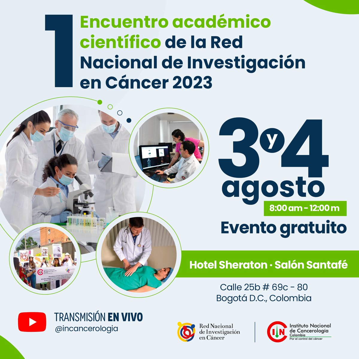 Se acerca el Primer Encuentro Académico Científico de la #RedNacionaldeInvestigaciónenCáncer. 
Recuerda que si no relizaste la inscripción puedes seguir la transmisión en vivo por nuestro canal de #Youtube