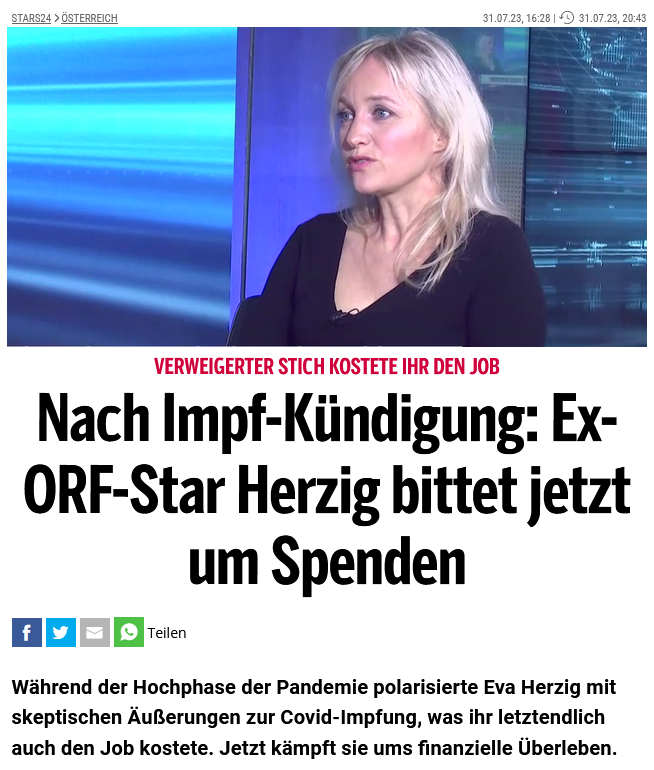 CLeiserfluss's tweet photo. #ORF Krimi-Schauspielerin Eva #Herzig äußerte sich während der #Plandemie kritisch zur #Impfung. Das war das letzte Mal, dass Sie vor der Kamera stand. Jetzt ist Sie auf Spenden angewiesen.
Weltweit sieht man zu was Menschen fähig sind, wenn die #Regierung einen manipuliert. https://t.co/N4l8SpZ7Og